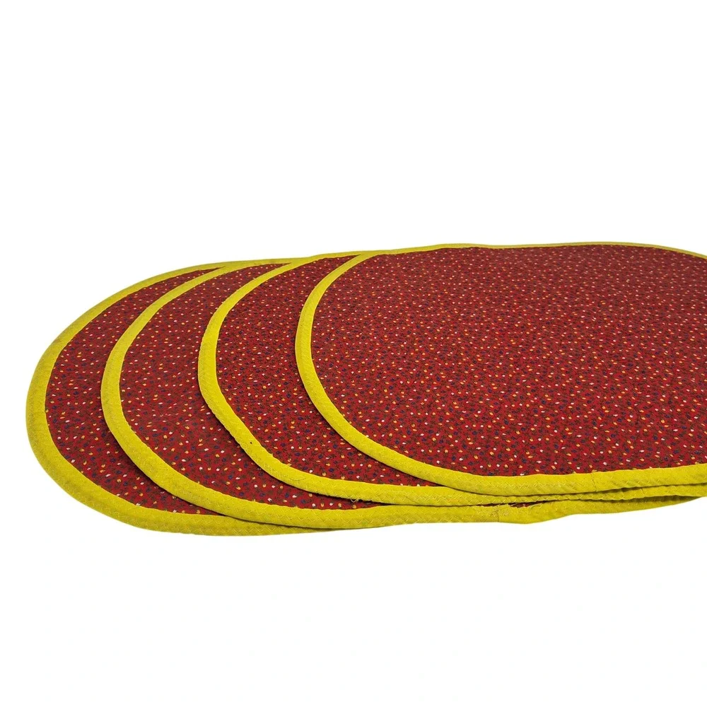 Handmade Vintage Reversible Oval Placemats Set of 4 Red Calico Floral Blue Denim